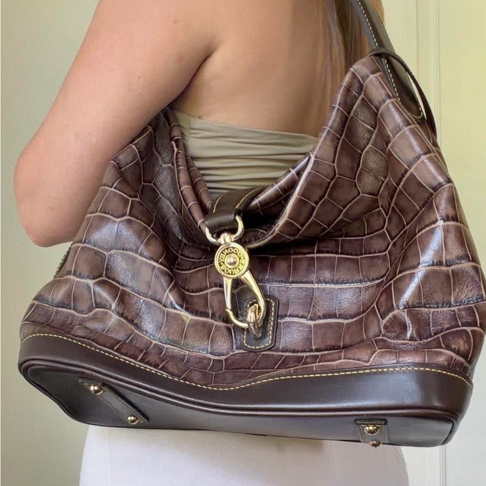 Dooney & Bourke Brown Croc-Embossed Hobo Shoulder Bag with Pouch - Picture 2 of 6